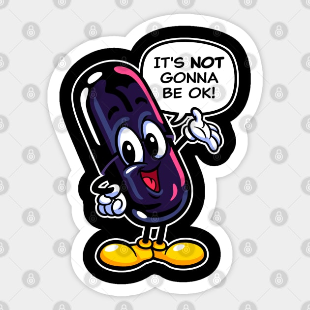 Black Pill ~ Retro Cartoon Mascot Sticker by CTKR Studio